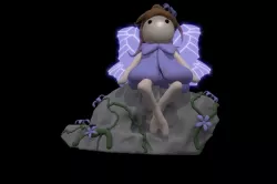 Winged magical fantasy flower fairy creature on nature rock 3D model