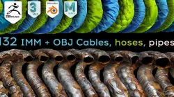132 Zbrush Cables hoses pipes Brushes IMM curve and OBJ Meshes 3D model