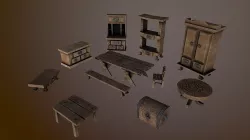 3d models of wooden furniture asset Low-poly 3D model