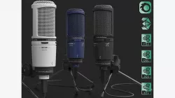 Audio-Technica AT2020 Microphone with USB port on tripod stand 3D model