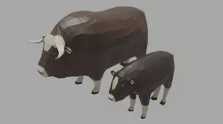 Cartoon Musk Ox Family   Low-poly 3D model
