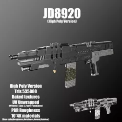 High poly and low poly gun-JD8920 Low-poly 3D model