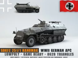 Low Poly Sdkfz 251 Hanomag armored car Low-poly 3D model