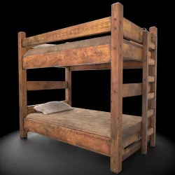 Medieval Style Wooden Bunk Bed  Low-poly 3D model