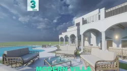 Modern Villa with Private Pool on Beachfront Scene - 3DS MAX Low-poly 3D model