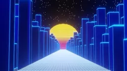 New Retrowave City Neon Scene 80s style Aesthetic wave EEVEE Low-poly 3D model