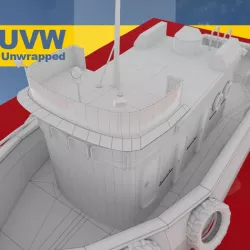 Small tug boat or trawler UVW Unwrapped 3D model