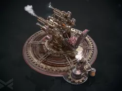 Steampunk turret gameready Low-poly 3D model