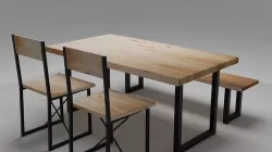 Table Set with 2 Chair and Bench 3D model
