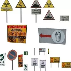 Urban City Sign Pack 4k Low Poly Environment Street Exit Warning Low-poly 3D model