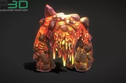 Fantasy RPG Fire Golem Low-poly 3D model