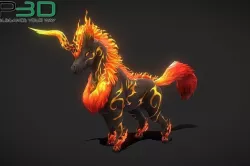 Fantasy RPG Fire Unicorn Low-poly 3D model