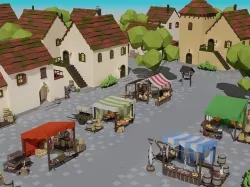 Low poly medieval marketplace Low-poly 3D model
