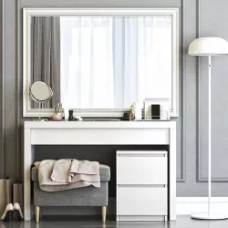MALM Dressing Table with STRANDMON Gray Ottoman 3D model