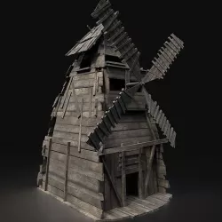 Next Gen AAA Viking Wooden Enterable Fantasy Windmill Low-poly 3D model