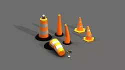Post Apocalyptic Road Cones Pylons and Barrels Low-poly 3D model