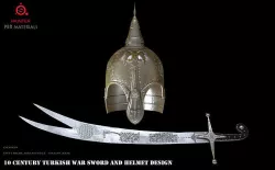  10 century Turkish war sword and helmet 3D model
