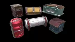 6 Models Scifi Crate Pack Openable Door Low-poly 3D model