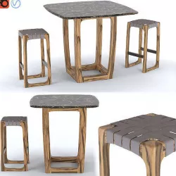 Bungalow Outdoor Bar Table and Stool by Riva 1920 3D model