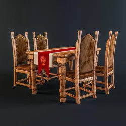 Dining table and chairs in a medieval knightly style 3D model
