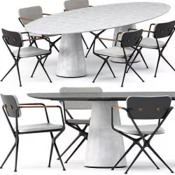 EXES CHAIR and CONIX Oval Table and CONIX Table by Royal Botania 3D model