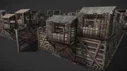HQ Modular Wooden Fortification Low-poly 3D model