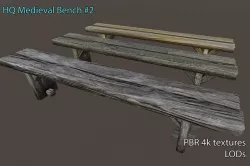 HQ PBR 4K Medieval bench 2 Low-poly 3D model