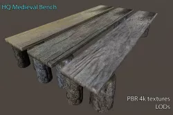 HQ PBR 4K Medieval bench Low-poly 3D model