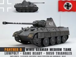Low Poly Panzer V Panther D medium tank Low-poly 3D model