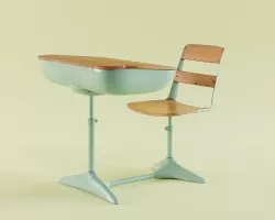 Old vintage school desk with chair Low-poly 3D model