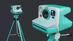 Polaroid Camera and Tripod Low-poly 3D model