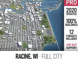 Racine - Wisconsin - city and surroundings Low-poly 3D model