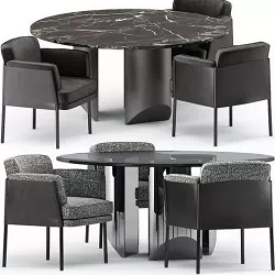 SHELLEY DINING chair and Wedge Table by Minotti 3D model