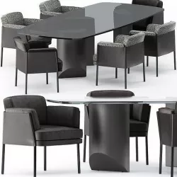 SHELLEY DINING chair and Wedge Table by Minotti 3D model