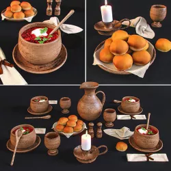 Table decor set in a medieval style 3D model