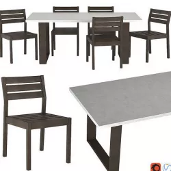 West Elm Concrete Outdoor Dining Table and Portside Chair 3D model