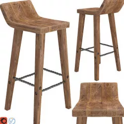 West elm Hewn Wood Bar Stool 3D model
