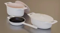 White cast iron pan set 3D model