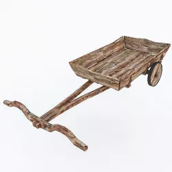 Wooden Old Horse Carriage Low-poly 3D model