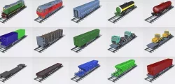 A complete set of railway cars plus two diesel locomotives 3D model