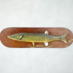 Antique Painted Carved Wood Fish Wall Sculpture 2 3D model