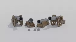 Cartoon medieval cannon kit Low-poly 3D model