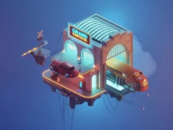 cloud-train low poly model render in blender Low-poly 3D model