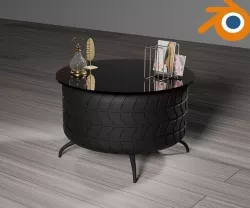 Coffee table with tire decor 3D model