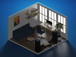 home-office low poly model render in blender Low-poly 3D model