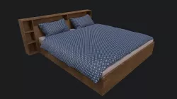 King Sized Bed with shelf Low-poly 3D model