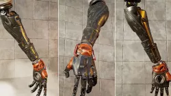 mechanical arm robot hand with leather cable and carvings 3D model