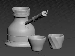 Middle Eastern traditional Coffee Pot and Cups Low-poly 3D model