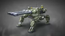 Rigged Futuristic Sci-Fi Mechanical Drone Cannon Robot Low-poly 3D model