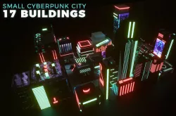 Small Cyberpunk City with 17 buildings Low-poly 3D model